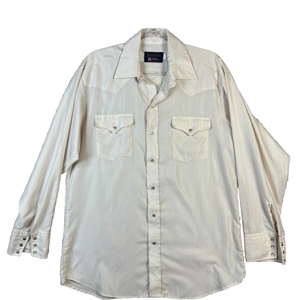 Panhandle Slim Vintage Ivory Pearl Snap Button Western Shirt Large 16 1/2 - 34